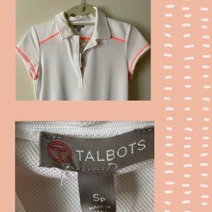 Cute active wear top and off white with orange piping in small petite